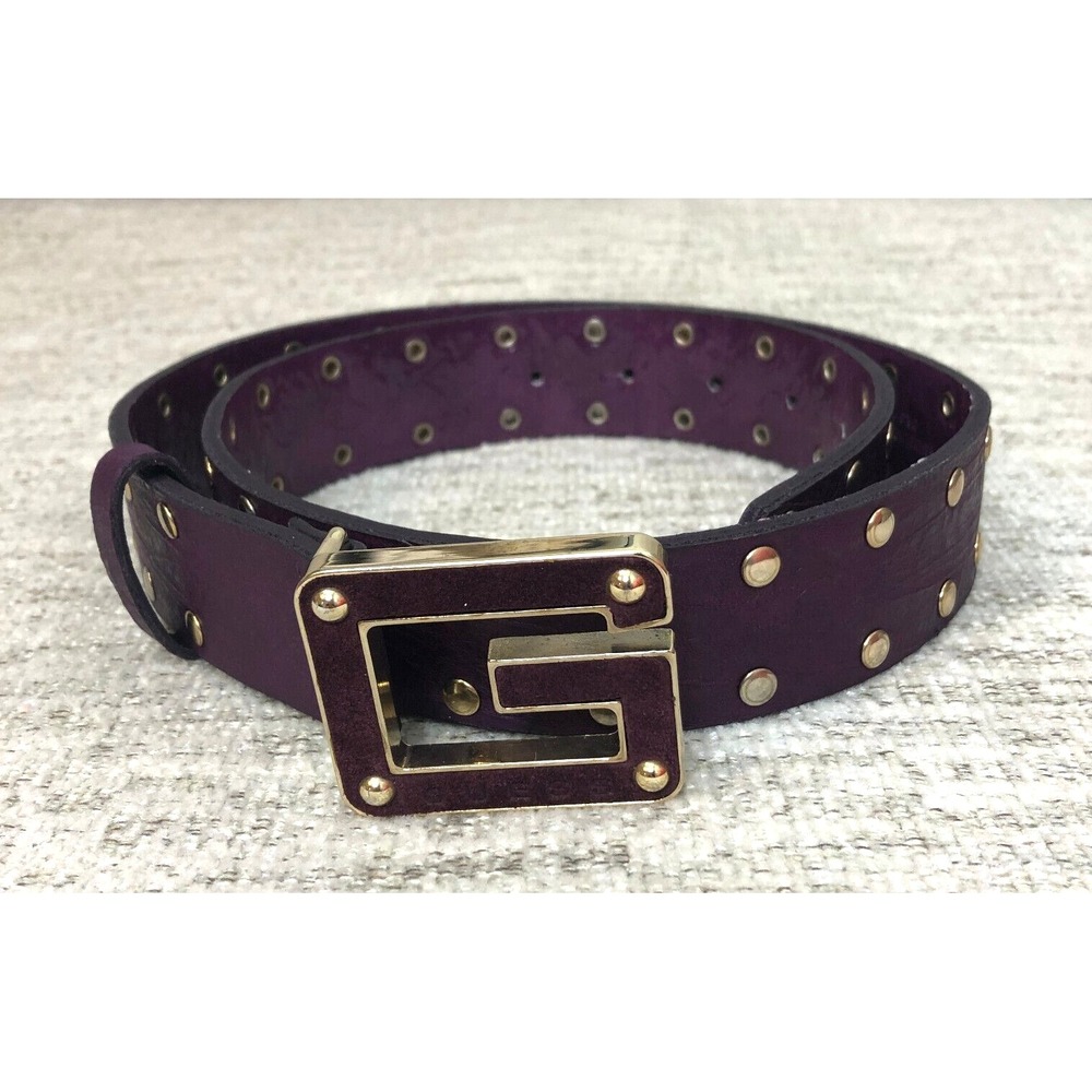 Guess Studded Purple Belt Wide G Suede Velvet Buckle Size XS Made in Italy